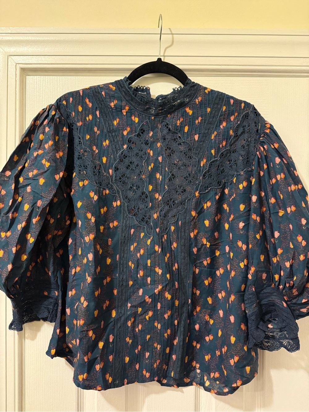 FARM Rio Navy Puff Sleeve Blouse